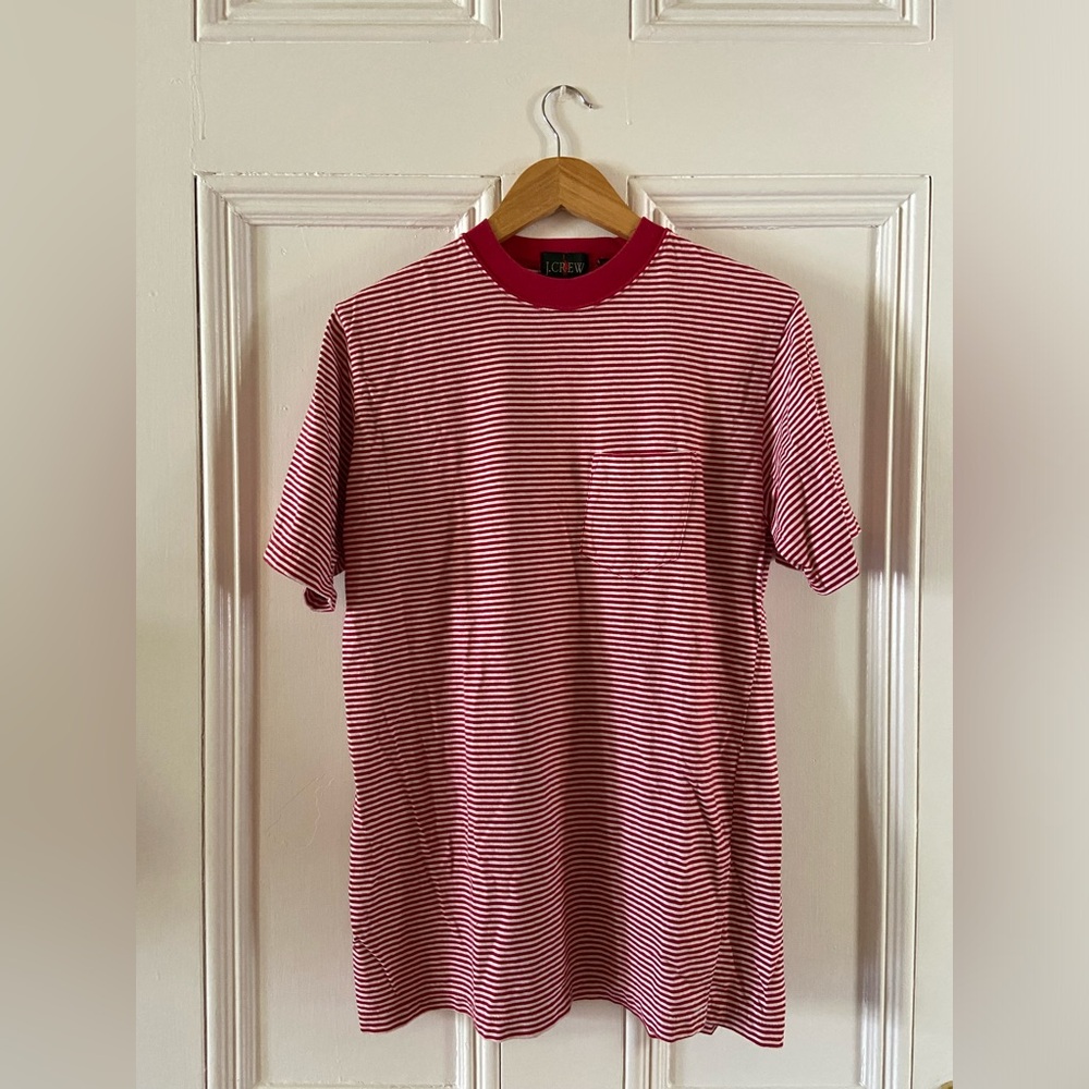 Vintage 1990s J. Crew red and white stripe pocket t-shirt, size medium